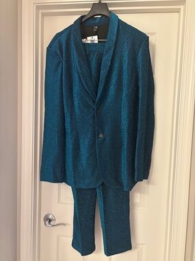 SHEIN blue metallic glitter men’s jacket pants two piece club suit NWT L